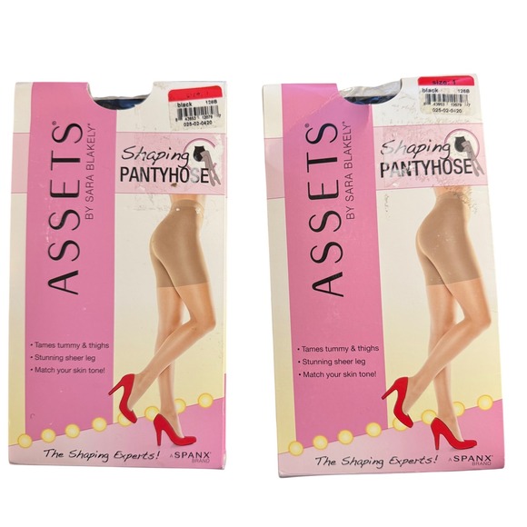 Assets by Sara Blakely Lot of 2 Shaping Pantyhose Black Control Top Size 1 Spanx - Picture 1 of 6